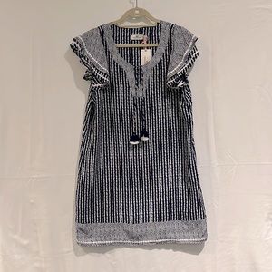NWT VV Dot Stripe Vineyard Tunic Dress w/ Tassels, detail on flutter sleeves, M